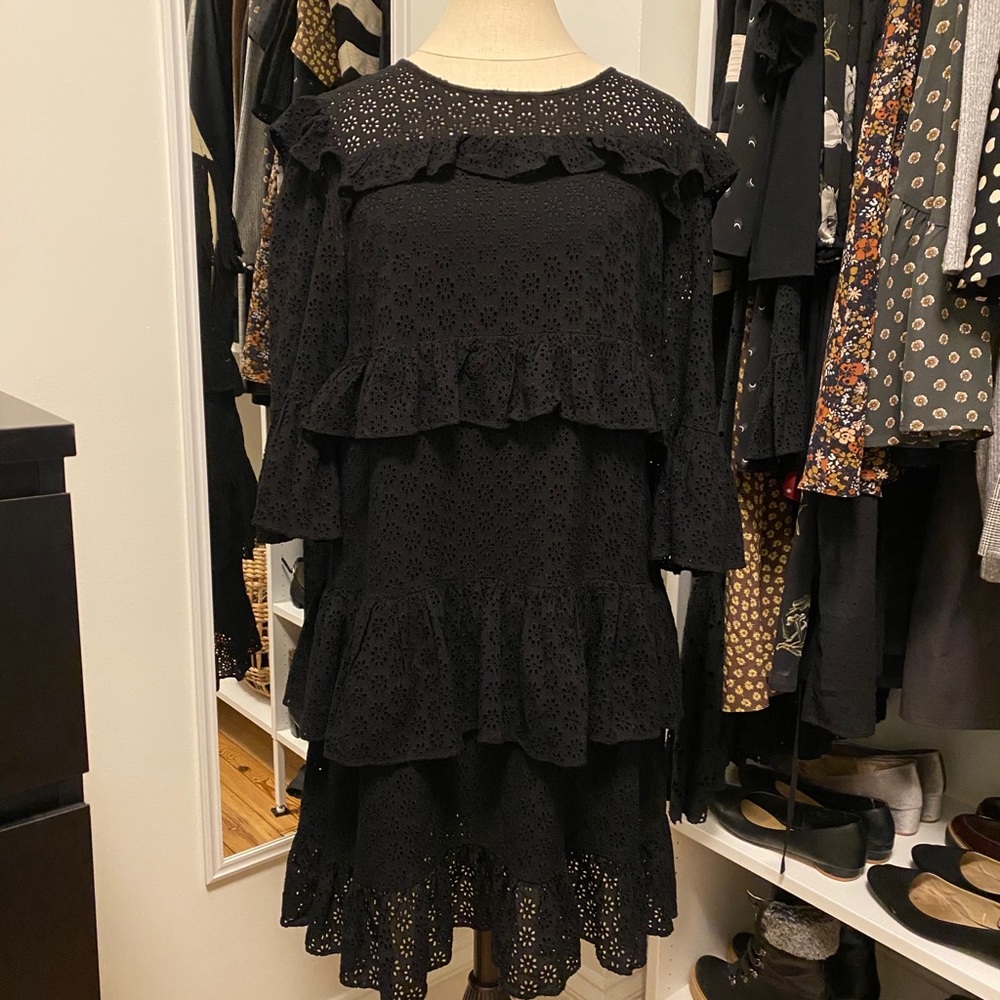Black eyelet ruffle dress